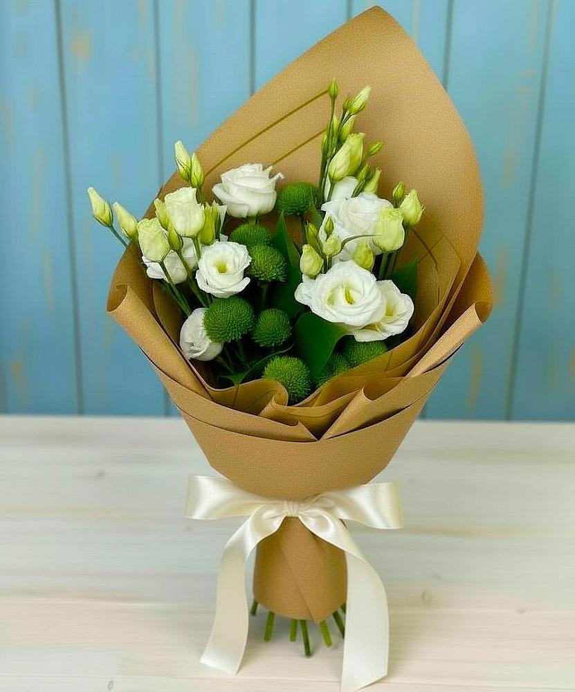 Букет цветов из: Хризантемы и Лизиантусы в Хабезе