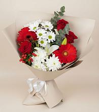Букет цветов из:  Розы, Хризантемы, Герберы и Лилии в Хабезе