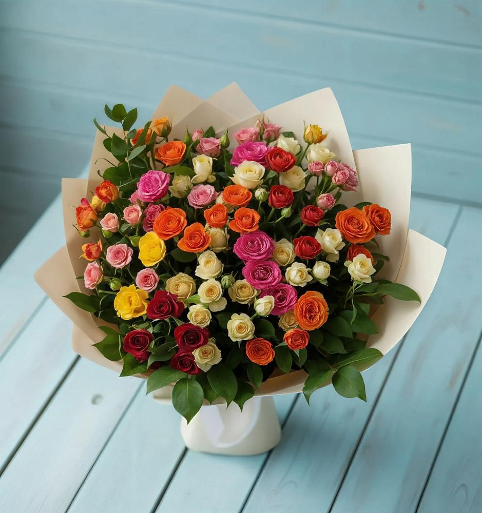Букет Микс из разноцветных кустовых роз в Хабезе