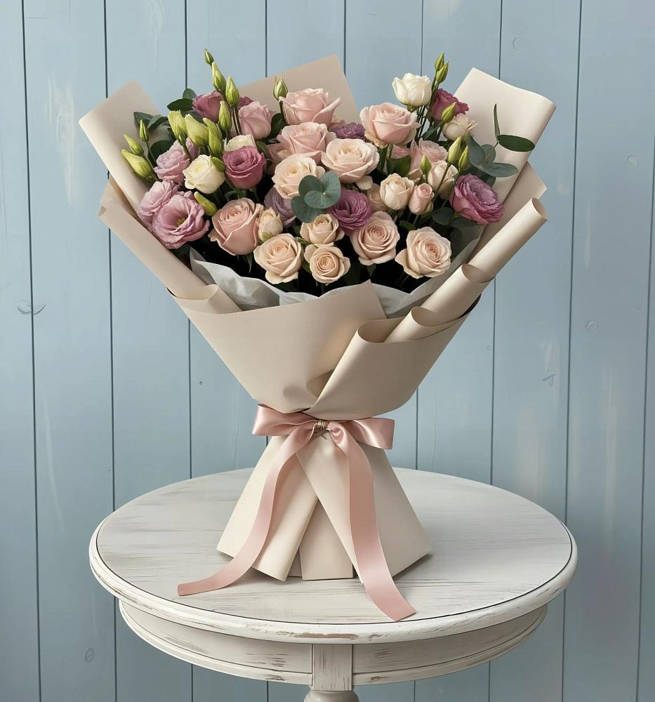 Букет цветов из: Розы и Лизиантусы в Хабезе