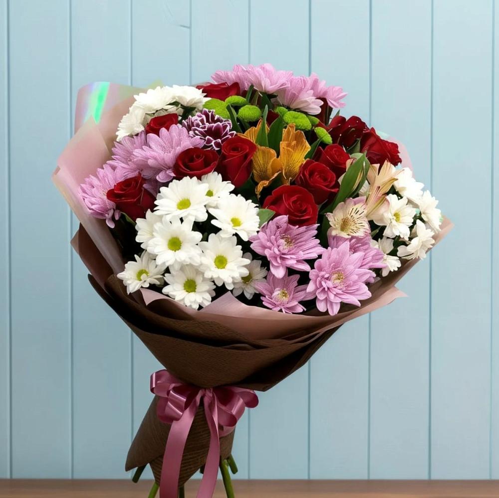 Букет цветов из: Розы, Хризантемы и Альстромерии в Хабезе