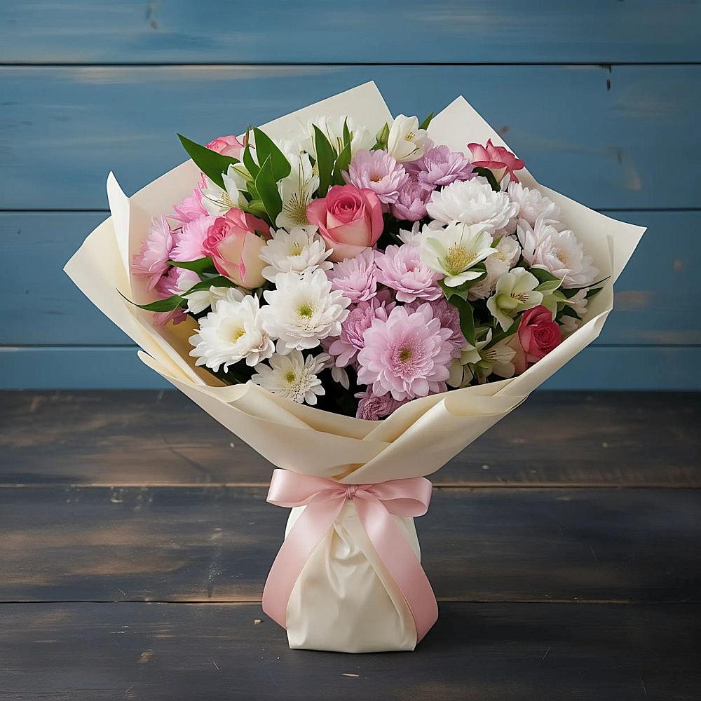 Букет цветов из: Хризантемы, Альстромерии и Розы в Хабезе